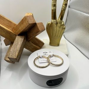 Crystal Avenue Silver Plated Brass With Rhinestones Hoop Earrings NEW‎